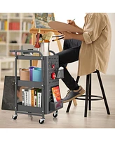 Sugift 3-Tier Utility Storage Cart with Diy Pegboard Baskets-Gray