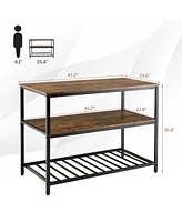 Sugift 3 Shelves Kitchen Island Industrial Prep Table with Bottom Wine Rack