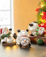 Glitzhome Lighted Ceramic Snowman Table Decor, Set of 3