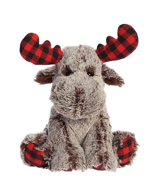 Aurora Small Buffalo Plaid Moose Holiday Festive Plush Toy Brown 9"