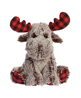 Aurora Small Buffalo Plaid Moose Holiday Festive Plush Toy Brown 9"