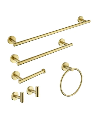 Simplie Fun 6-Pieces Brushed Gold Bathroom Hardware Set Sus304 Stainless Steel Round Wall Mounted Include