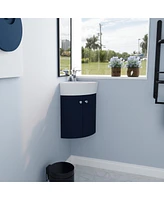 Corner Bathroom Vanity Sink Combo For Small Space Wall Mounted Cabinet Set, Ceramic Sink