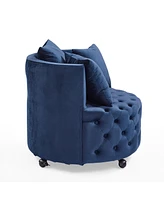 Streamdale Furniture Plush Velvet Swivel Accent Chair with Tufted Cushion and Caster Wheels