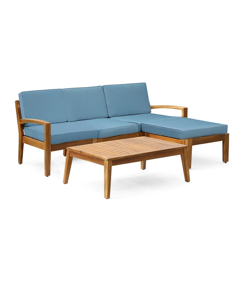 Simplie Fun Modular Outdoor Sectional Sofa Set with Acacia Wood Frame and Coffee Table