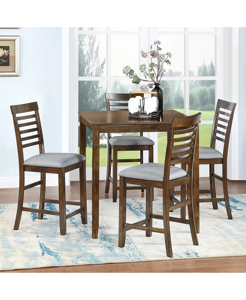 Streamdale Furniture Elegant 5-Piece Solid Wood Counter Height Dining Table Set with Upholstered Chairs