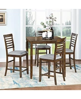 Simplie Fun Elegant 5-Piece Solid Wood Counter Height Dining Table Set with Upholstered Chairs