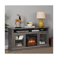 Simplie Fun 60" Classic Dark Walnut Fireplace Tv Stand with Adjustable Shelves and Ample Storage