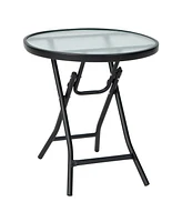 Slickblue Patio Side Table with Tempered Glass Tabletop