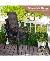 Gymax 12PCS Outdoor Pe Wicker Stacking Dining Chairs Patio Arm Mix Grey