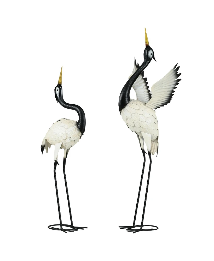 Outsunny 2pc Heron Garden Statues, Metal Yard Art Bird Sculptures, White