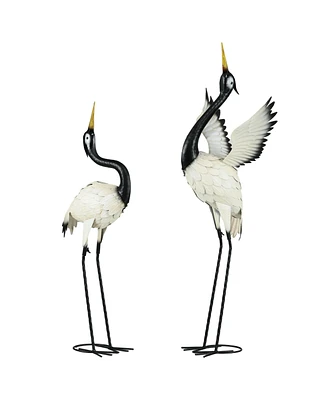 Outsunny 2pc Heron Garden Statues, Metal Yard Art Bird Sculptures, White