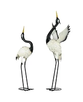 Outsunny 2pc Heron Garden Statues, Metal Yard Art Bird Sculptures, White