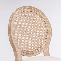 French Country Wooden Bar Stools Rattan Back With Upholstered Seating, Beige And Natural, Set Of 2
