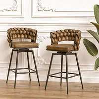 Streamdale Furniture Leather Woven Bar Stool Set, Swivel, 360 Degree, Brown