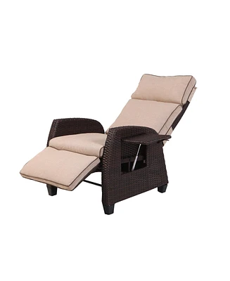 Mondawe Outdoor Recliner Pe Wicker Aluminum Frame Adjustable Lounge Chair with Cushion