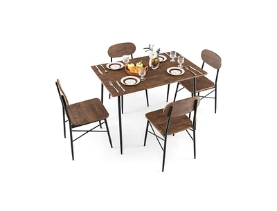 Slickblue 5 Piece Dining Table Set Rectangular with Backrest and Metal Legs for Breakfast Nook