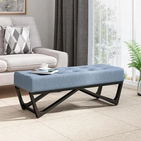 Modern Tufted Upholstered Bench with Black Geometric Legs