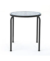 Simplie Fun Chic Outdoor Round Mosaic Side Table for Drinks and Decor