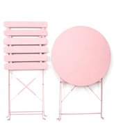 3 Pieces Patio Bistro Balcony Metail Chair Table Set-Pink