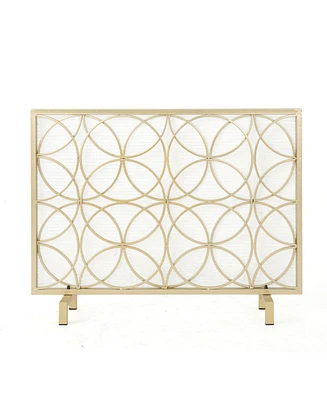 Simplie Fun Elegant Iron Fireplace Screen with Overlapping Circle Pattern