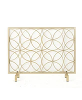 Simplie Fun Elegant Iron Fireplace Screen with Overlapping Circle Pattern