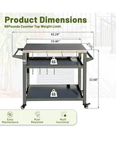 Streamdale Furniture Rust-Proof Outdoor Grill Table with Extra Tool Hooks and Wheels