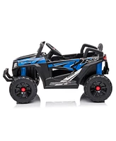 Streamdale Furniture Cool Black and Blue Kids Ride-On Mini Utv with Built-In Songs