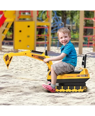 Simplie Fun 2-in-1 Ride-On Walker Excavator with Fall Protection and Storage