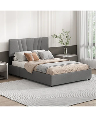 Simplie Fun Full Upholstered Platform Bed with Lifting Storage, Full Size Bed Frame with Storage and Tufted Headboard