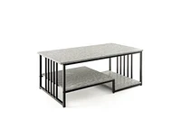 Slickblue Faux Marble Coffee Table with Open Storage Shelf-Grey