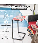 Slickblue C-shaped Waterproof Outdoor Side End Table with Ceramic Top