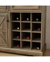 Farmhouse Buffet Cabinet with Wine Storage, Gray Wash 39.37x15.75x34
