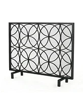 Geometric Iron Fireplace Screen with Single Overlapping Panel