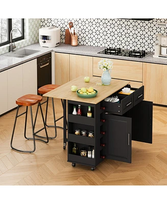 Simplie Fun Kitchen Island Set with 2 Stylish Bar Stools for Modern Kitchens