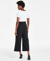 Karl Lagerfeld Paris Women's Square-Neck Short-Sleeve Belted Jumpsuit