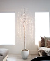 Nearly Natural 6ft. Pre-Lit Artificial White Weeping Willow Tree with 160 Warm White Led Lights