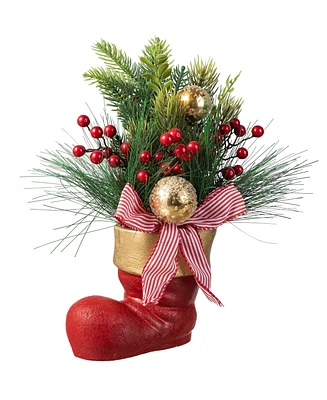 Glitzhome 14 H Christmas Red Boot with Pine Needle Berry Centerpiece