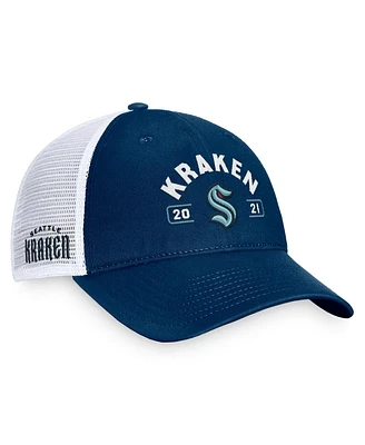 Fanatics Men's Deep Sea Blue/White Seattle Kraken Free Kick Trucker Adjustable Hat