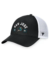 Fanatics Men's Black/White San Jose Sharks Free Kick Trucker Adjustable Hat