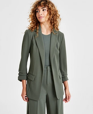 Bar Iii Women's Notch-Lapel Ruched-Sleeve Open-Front Blazer, Created for Macy's