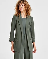 Bar Iii Women's Notch-Lapel Ruched-Sleeve Open-Front Blazer, Created for Macy's