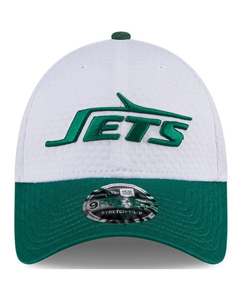 New Era Men's White/Green New York Jets 2024 Nfl Training Camp 9FORTY Adjustable Hat