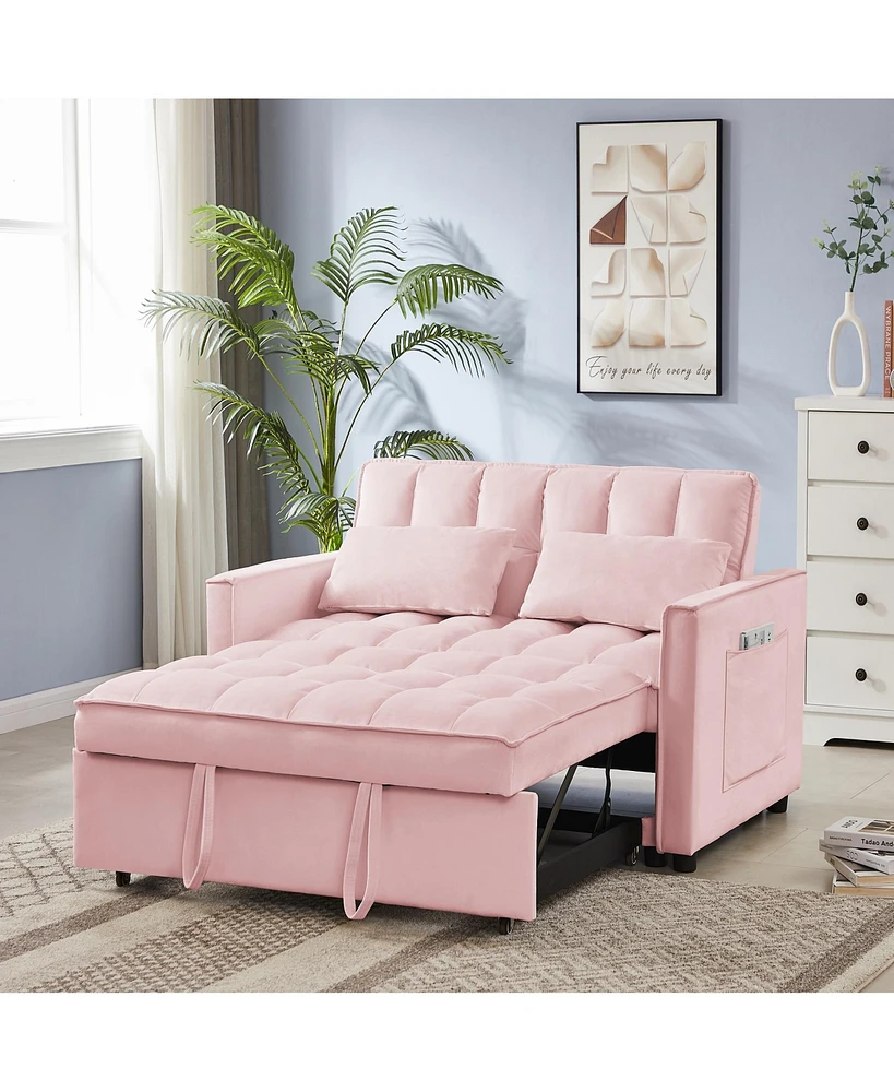 Simplie Fun Pink Velvet Loveseat Sofa Bed