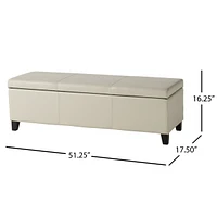 Glouster Storage Ottoman 51" Ivory Leather Wood, Large