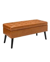 Tufted Beige Storage Bench with Spacious Hidden Compartment