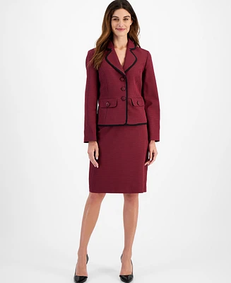 Le Suit Women's Contrast Trim Printed Skirt Suit, Regular & Petite