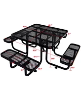 Square Outdoor Steel Picnic Table 46" black, with umbrella pole