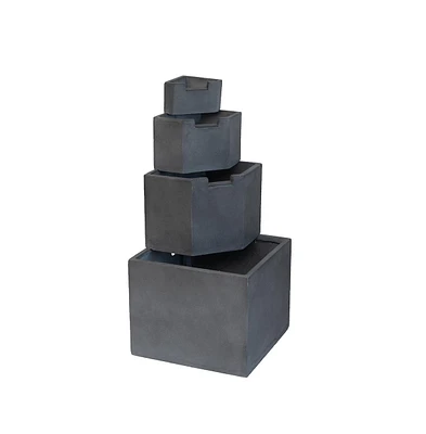 Streamdale Furniture 19.7x19.7x41.7" Gray Cement 4 Tier Block Water Fountain Outdoor