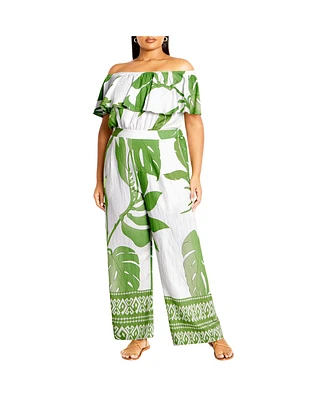 City Chic Plus Peta Border Jumpsuit